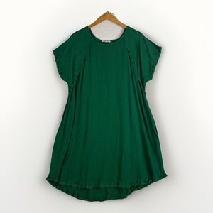 Umgee Tunic Top Womens 1XL Frayed Hem Green Linen Cotton Blend Lagenlook Boho